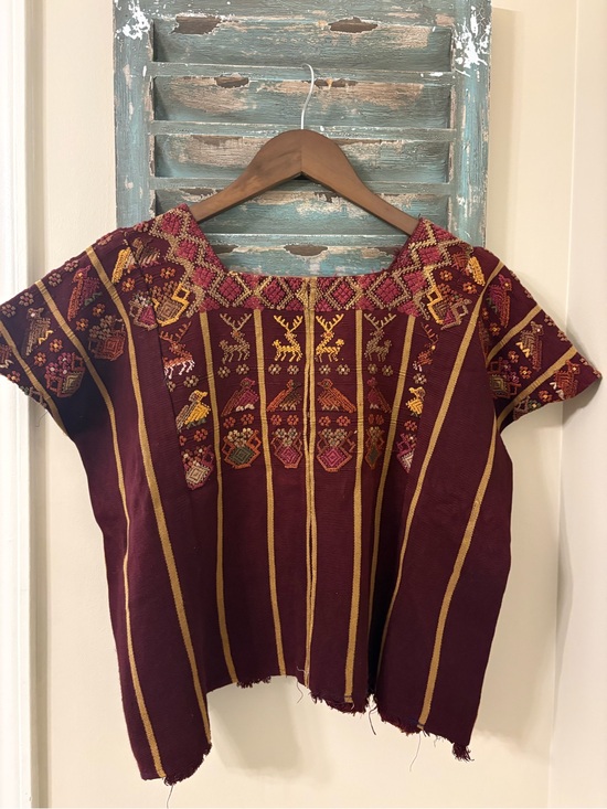 Tops - Vintage Handwoven and Hand Embroidered Short-Sleeve Women's Top or Huipil